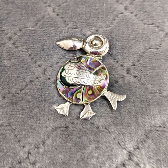 Vintage /Rare Mexico Sterling Silver & Abalone Whimsical Toucan Brooche - Picture 7 of 10